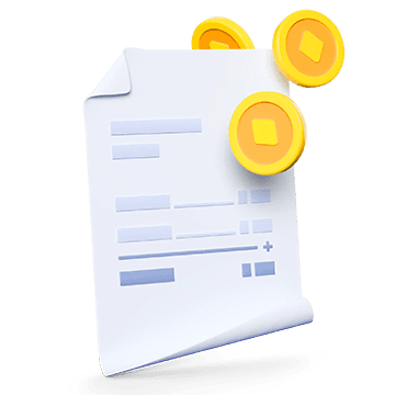 Cartoonillustratie van een factuur met euromuntjes eromheen